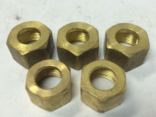 5 PIECE LOT BRASS HEX COMPRESSION NUT 1/4&#034; FITTING, NEW UNUSED SURPLUS