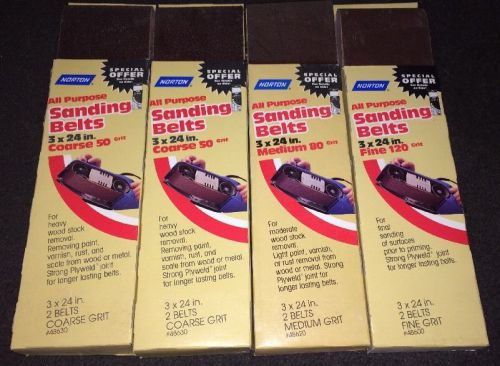 Norton sanding belts -50-80-120. 3x24&#034; 8 total peices for sale