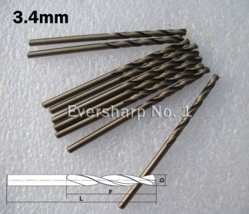 Lot 10pcs Cobalt Twist Drill Bits M35 HSS 3.4mm (.1339&#034;) Stainless Steel Drills