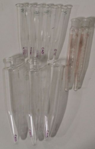 Lot of (11) Pyrex 40 mL 13mL 5mL Glass Cylindrical Centrifuge Tube