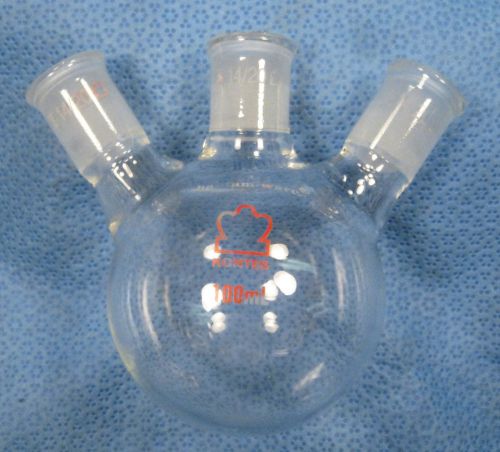 KONTES  100 ML  ROUND  BOTTOM  3-NECK  FLASK  ALL  14/20           O