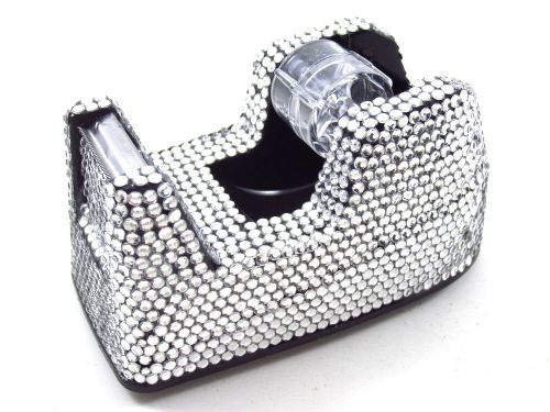 Clear silver crystal rhinestone bling embellished medium office tape dispenser for sale