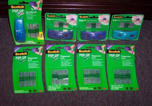 4 new scotch handband pop-up tape dispensers &amp; 4 pkgs of 3 tape pad refills for sale