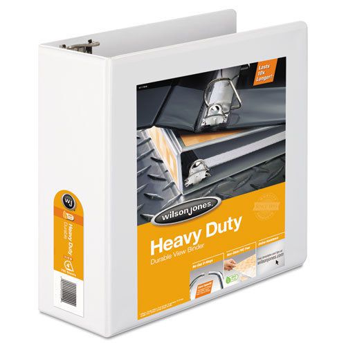 Heavy-Duty D-Ring Vinyl View Binder, 4&#034; Capacity, White