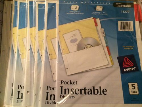 Avery Pocket Dividers w/Five Insertable Multicolor Tabs, 5/Set 11270 LOT OF 7