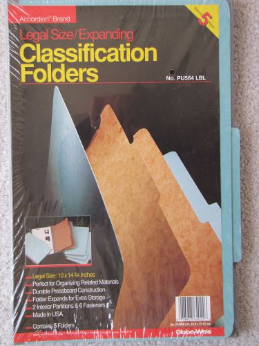 5 Globe-Weis Legal Classification Folders PU564 LBL Blue