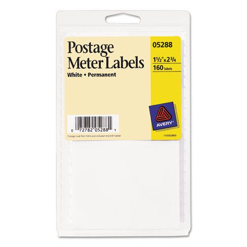 Permanent Adhesive Postage Meter Labels, 1-1/2 x 2-3/4, White, 160/Pack