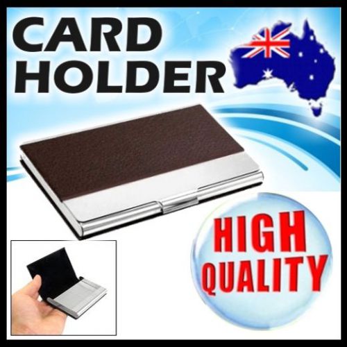?BROWN Silver Colour?Leather Metal Clip Open Business Credit Card Holder Case