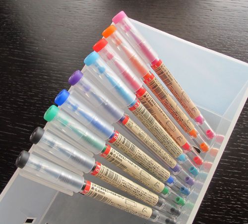 MUJI Erasable 9 ballpoint pens (0.4mm X 8 colours, 2 blacks) Made in Japan MOMA