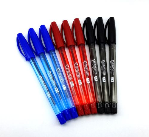 9PCs FABER-CASTELL PEN BLUE BLACK RED INK BARREL 1423 BALLPOINT 0.5 office write