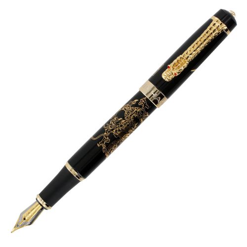 Jinhao 888 long offspring ancient black golden dragon fountain pen - medium for sale