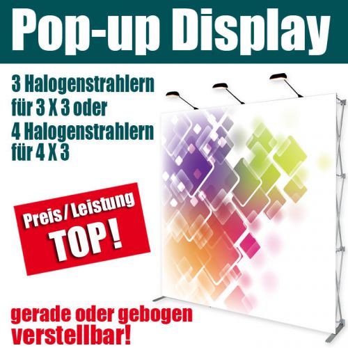 Pop-up Display 4x3, Messewand, Faltdisplay,inkl.Transportkoffer,Halogenstrahler