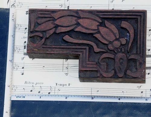 Rare ORNAMENT letterpress wooden printing block very rare Art Nouveau flower