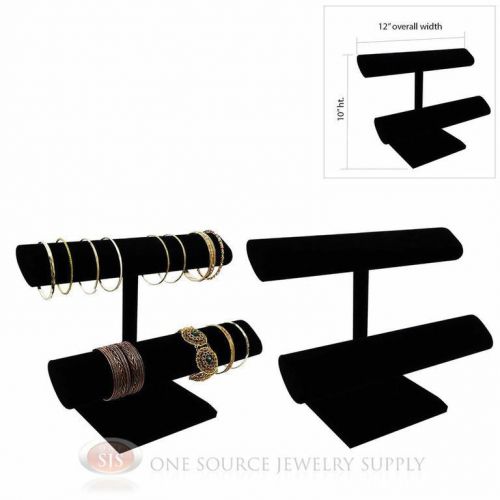 (2) 10&#034; Black Velvet 2 Tier T-Bar Oval Jewelry Bracelet Display Presentation