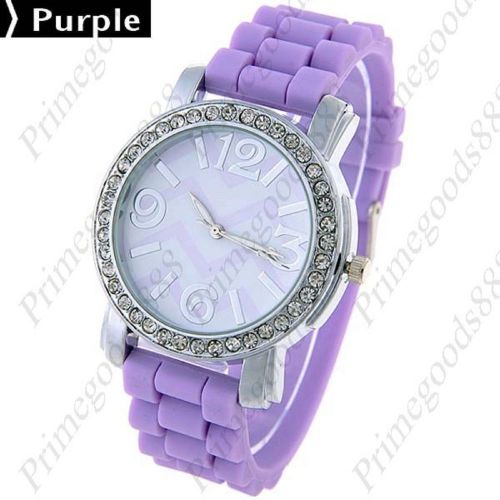 Silicon Band Rhinestone Quartz Wrist Lady Ladies Wristwatch Women&#039;s Purple