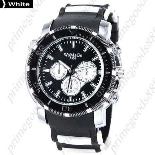 Rubber Band Analog Quartz Free Shipping False Sub Dials Men&#039;s Wristwatch White