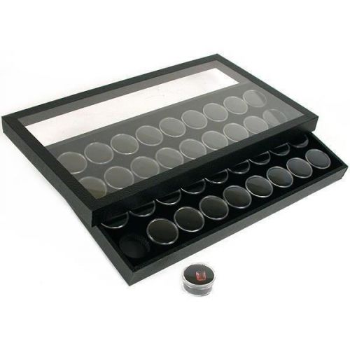 36 Black Gem Jars Display &amp; Acrylic Lid Travel Tray