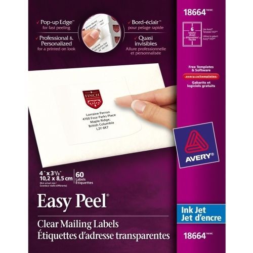 Avery easy peel mailing label - 3.33&#034; w x 4&#034; l - 60 / pack - inkjet - clear for sale