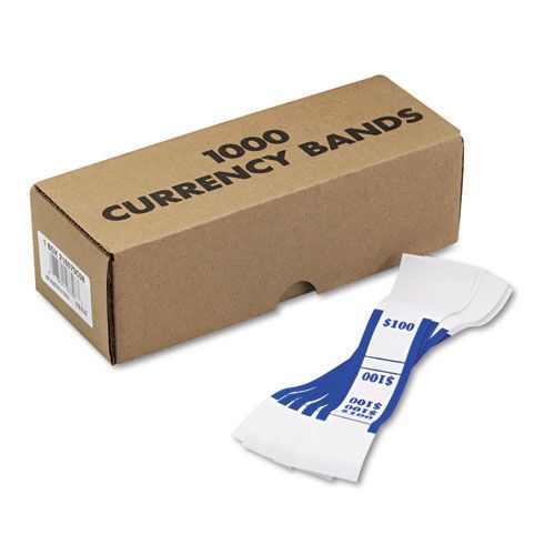 MMF Industries Currency Straps Self Sealing $100 Value White/Blue 1000/Box