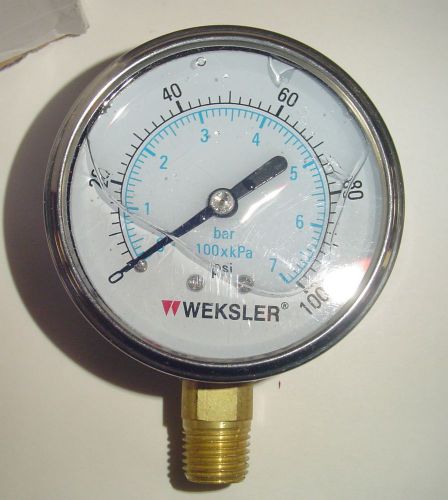 NEW~Weksler BY12YPF4CW Pressure Gauge 2.5&#034;~SS~1/4&#034; NPT~~100psi~Glycerine Filled