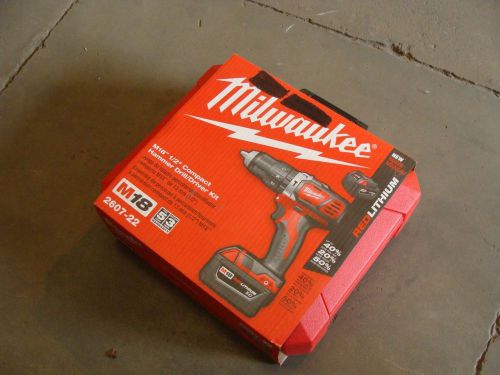 MILWAUKEE 2607-22 CORDLESS 18V 1/2&#034; COMPACT HAMMER DRILL / DRIVER KIT NEW NIB