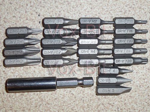 1/4&#034; 60MM Magnetic Screwdriver Bit Holder &amp; 22 Bits PH, PZ, Hex, Torx, Sq &amp; Flat