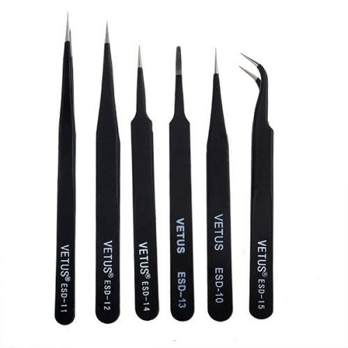 6Pcs Anti-Static Different Size Vetus ESD Tweezers ESD10 to ESD15