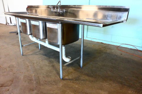Heavy duty stainless steel commercial &#034;eagle&#034; 3 compartment sink w/faucet for sale