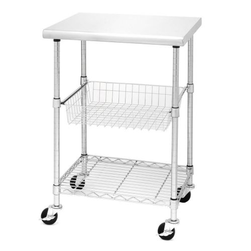 RESTAURANT/HOME STAINLESS STEEL KITCHEN WORK PREP TABLE WHEELS LOCK STORAGE CART