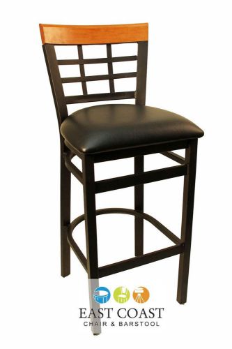 CLOSEOUT Gladiator Wood Trim Window Pane Bar Stool with Vinyl Seat