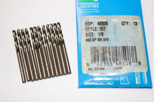 12 new GREENFIELD 1/8&#034; / 157 Screw Machine Twist Drill Bits Bright Finish 48508