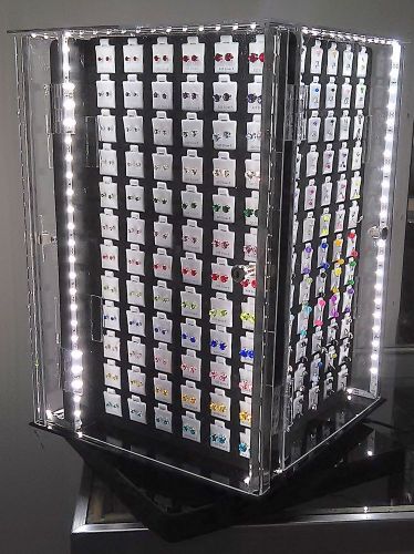 FREE* LED Jewelry Display Case Locking Turning Retail Earrings Piercing Jewelry