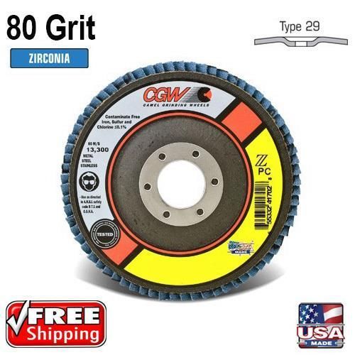 10 pack 80 grit 4.5&#034; x 7/8&#034; zirconia flap disc cgw - camel grinding wheels 41725 for sale