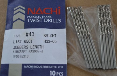 NACHI #43 HSS/COBALT DRILLS - JOBBERS LENGTH-AIRCRAFT &#034;NEW&#034; 10 Pcs