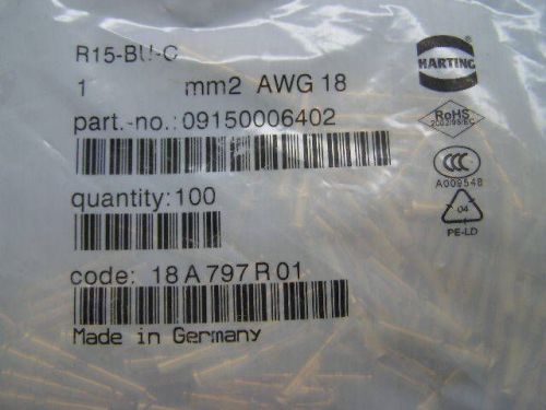 HARTING R15-BU-C 1 mm2 AWG 18 FEMALE CRIMP CONTACT 09150006402