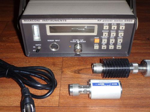 Marconi instruments rf power meter 6960 with 2 power sensors &amp; narda attenuator for sale