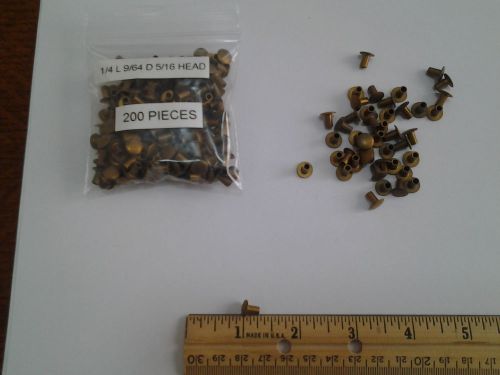 200 VINTAGE SOLID BRASS RIVETS 1/4 LONG 9/64 DIA. 5/16 TRUSS HEAD