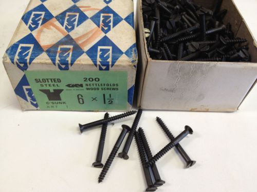 200 pcs. wood screws 6 x 1-1/2&#034; #6 slotted csk black 1.5&#034; flat head for sale