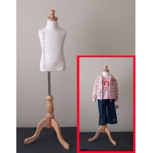 Kids 3-4 Years Cream Child Jersey Mannequin Dress Form With Natural Wooden Base