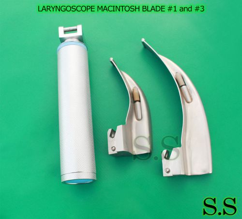 LARYNGOSCOPE MEDIUM HANDLE C + 2 MACINTOSH BLADE #1 and #3 ENT ANESTHESIA SET