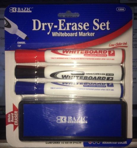 BAZIC 3 Bullet Tip Dry Erase Marker with Eraser