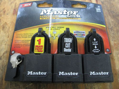 3pc SET MASTER LOCK MAGNUM LOCK SET KEYED ALIKE HEAVY DUTY WEATHER COVERED