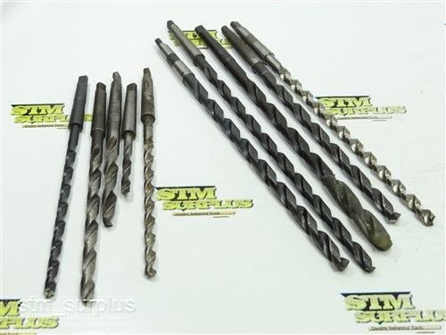 ASSORTED LOT OF 10 HSS 1MT TWIST DRILLS 9/32&#034; TO 29/64&#034; PTD NATIONAL MORSE UTD