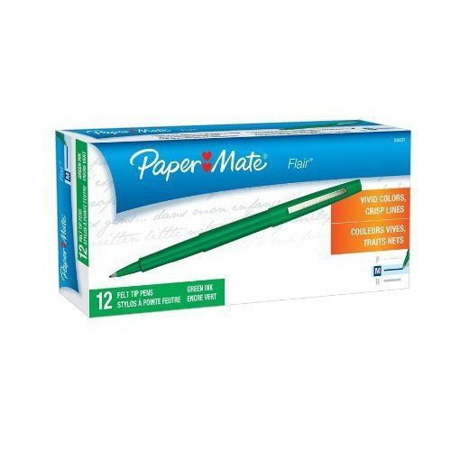 Paper mate 8440152 flair porous felt tip pens, medium point, green, 12-pack, new for sale