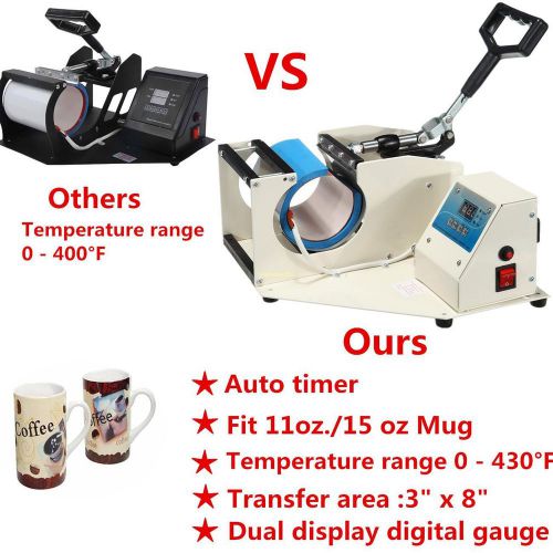 11/15oz Mug Cup Heat Press Transfer Machine 430°F Transfer Area 3x8&#034; Sublimation