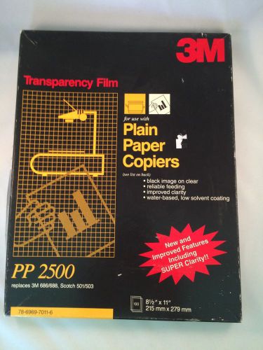 3M PP 2500 Plain Paper Copier Film Clear Transparency Film 100 Sheets 8.5&#034;x11&#034;