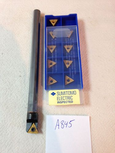 NEW 3/8&#034; SOLID CARBIDE BORING BAR C06-STLCR-2 W/ 10 SUMITOMO 21.51 INSERTS A845