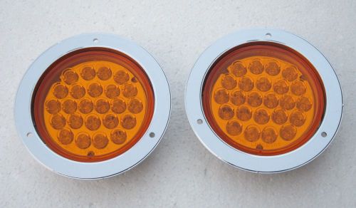 Pair Round Led Indicator Flasher lamp 4&#034; Trailer Truck Plastic frame AMBER