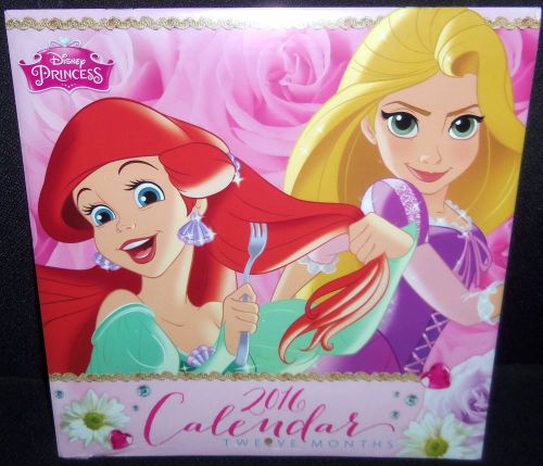 DISNEY PRINCESS 2016 12 MONTH CALENDAR W/ARIEL, FROZEN, SNOW WHITE 20&#034; x 10&#034; NEW