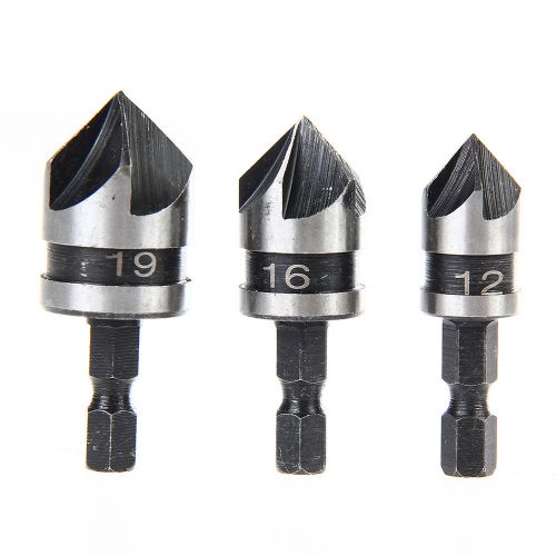 3x Hex Countersink Bore Boring Set for Wood Metal Quick Change Drill Bit Tools